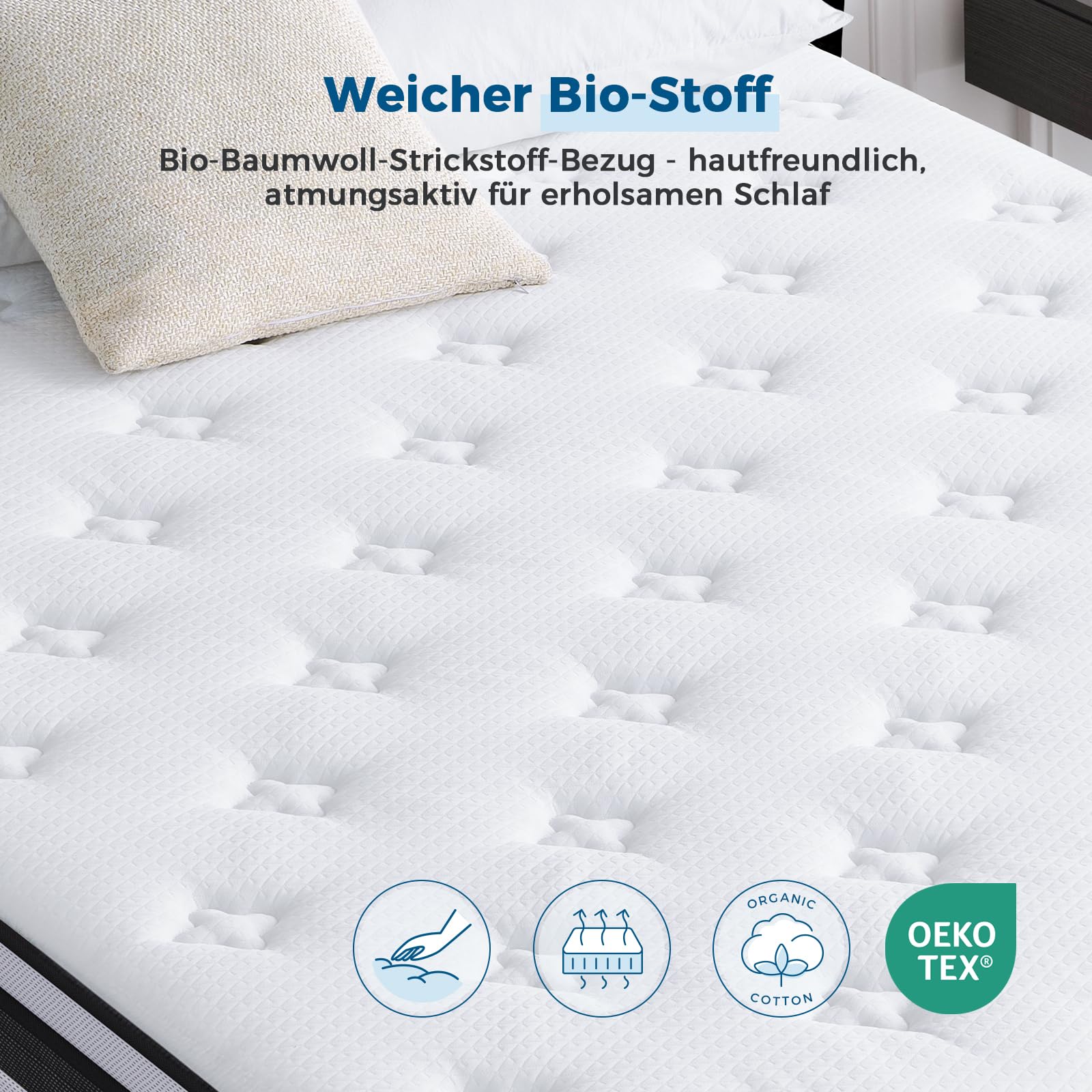 Inofia Matratze H3/H4 28cm-7-Zonen Federkernmatratze,KühlNest Taschenfederkernmatratze,Öko-Tex Zertifizierter Tonnentaschenfederkernmatratze-100 Nächte Probeschlafen,Schwarz 90X200X28