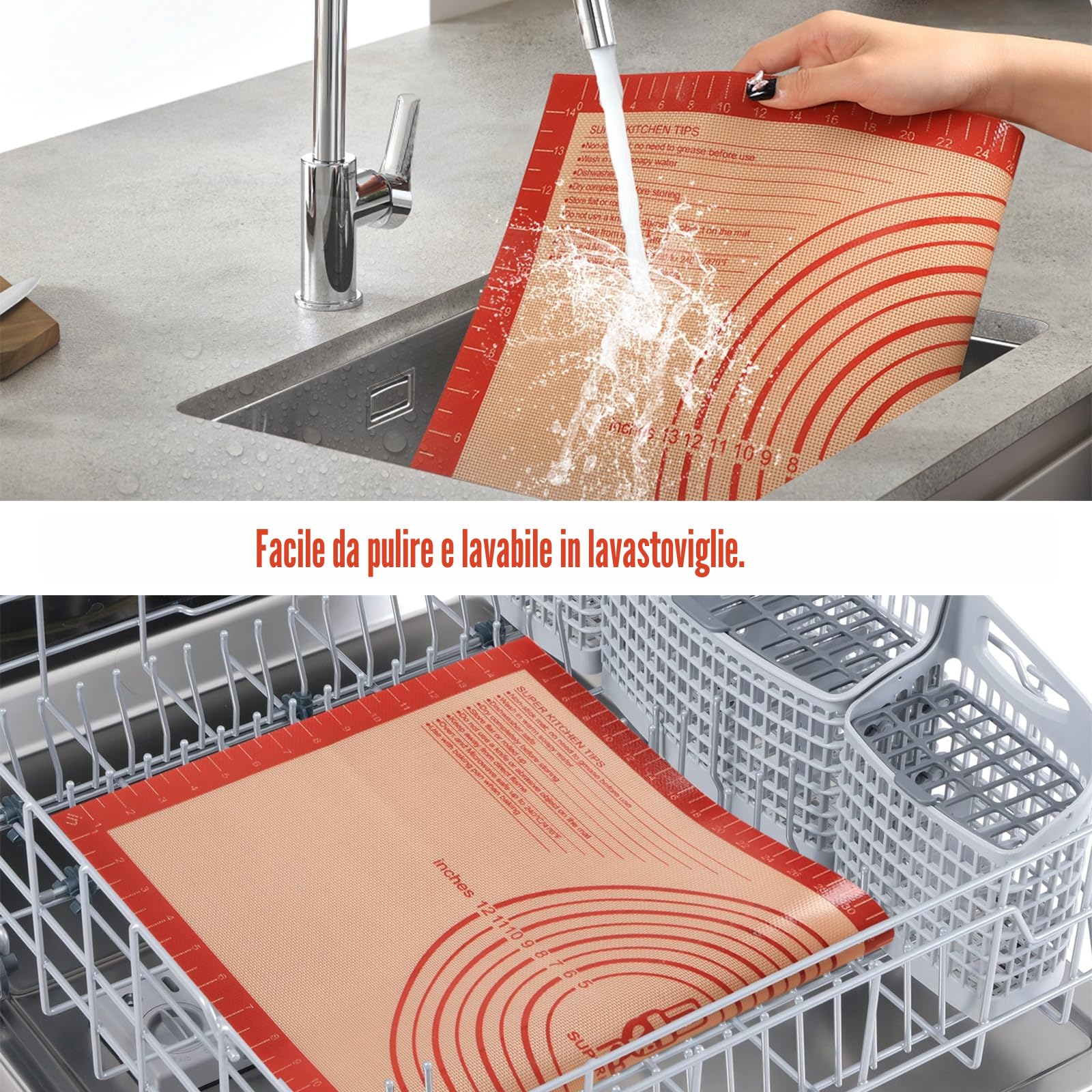 Super Kitchen - Tappetino da pasticceria in silicone per uso alimentare, doppio spessore, con misure 71 x 50 cm, antiscivolo, per impastare e cuocere