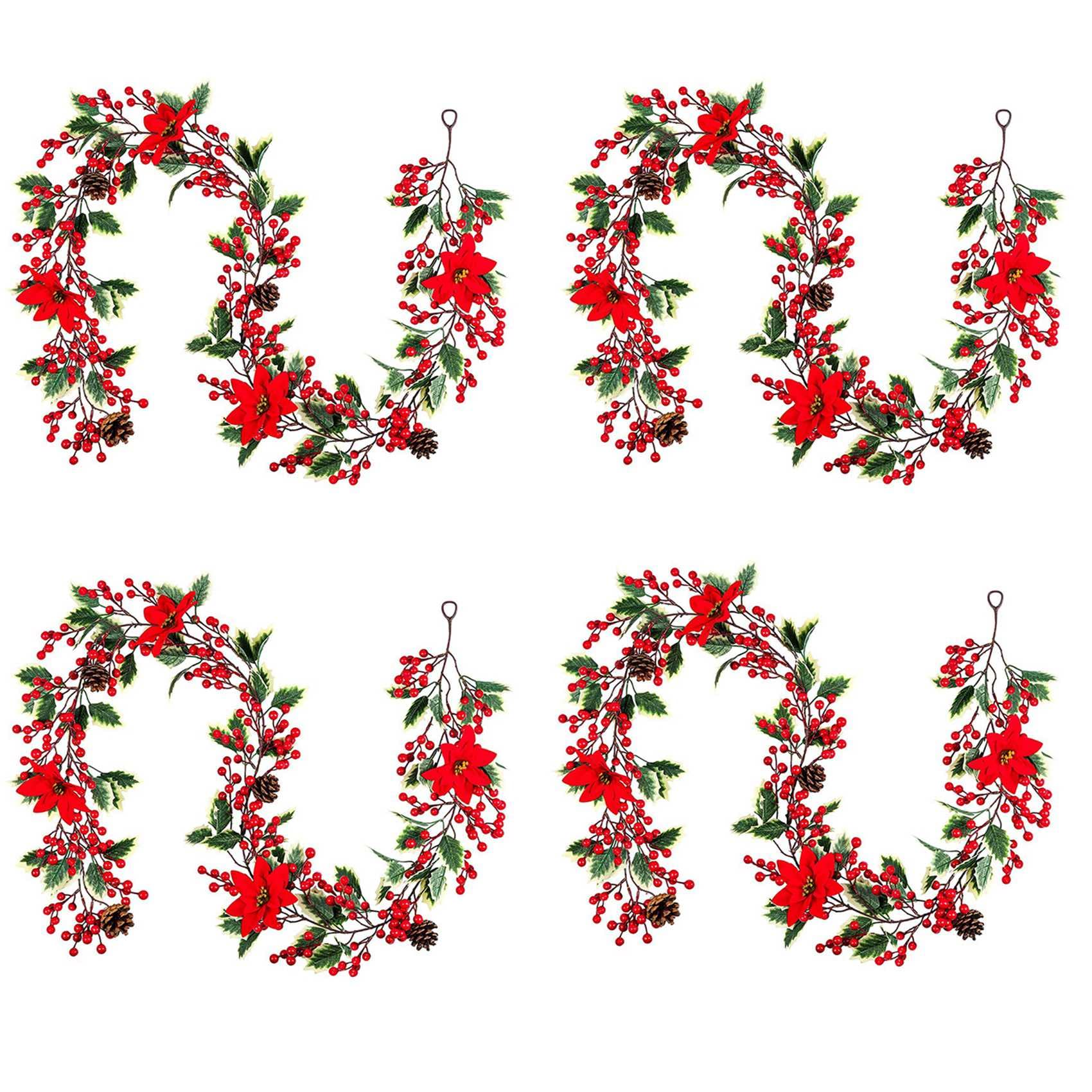 5X Guirnalda Navideña de Frutos Rojos de 6.3 Pies, Guirnalda de de Pascua Artificial, Guirnalda de Bayas Navideñas con Piñas
