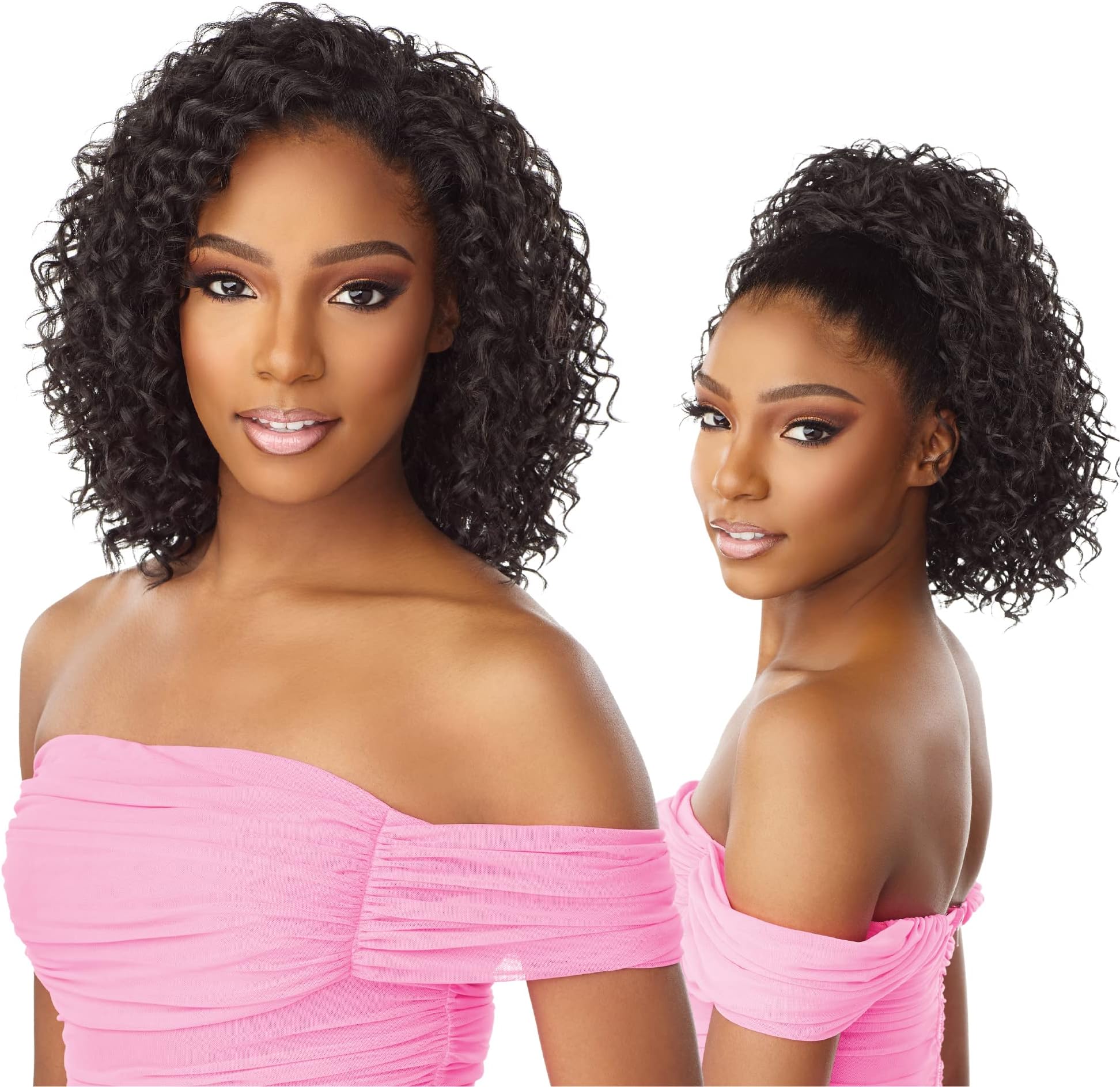 Instant Weave Half Wig - 14 Synthetic Blendwig Adjustable Drawstring for Seamless Hair Blending (1B OFFBLACK)