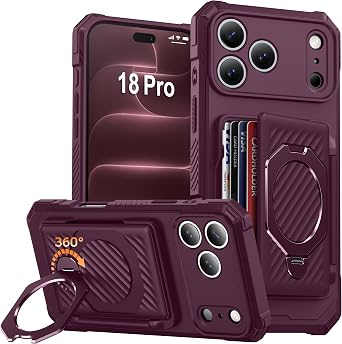 for iPhone 18 Pro Wallet Case with 4-5 Card Holder, 360 Stand Red