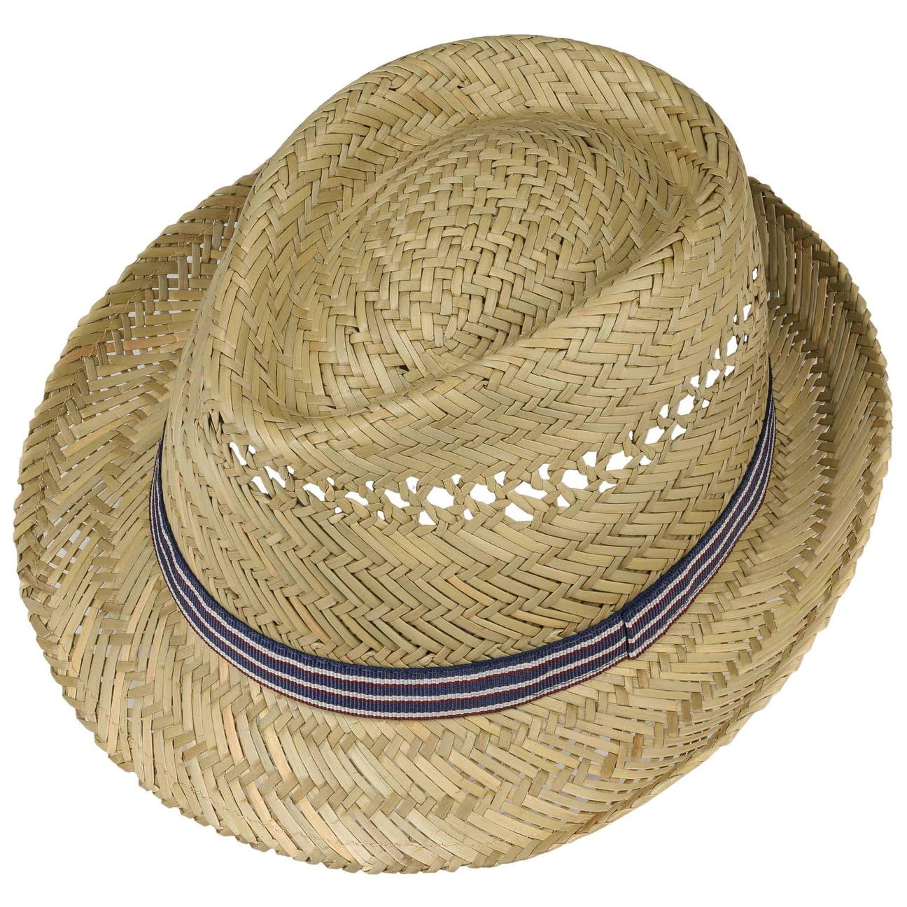 Lipodo Chapeau en Paille Harvester Stripes Femme/Homme - Made in Italy de Plage Soleil Trilby avec Ruban Gros Grain Ete Printemps-ete