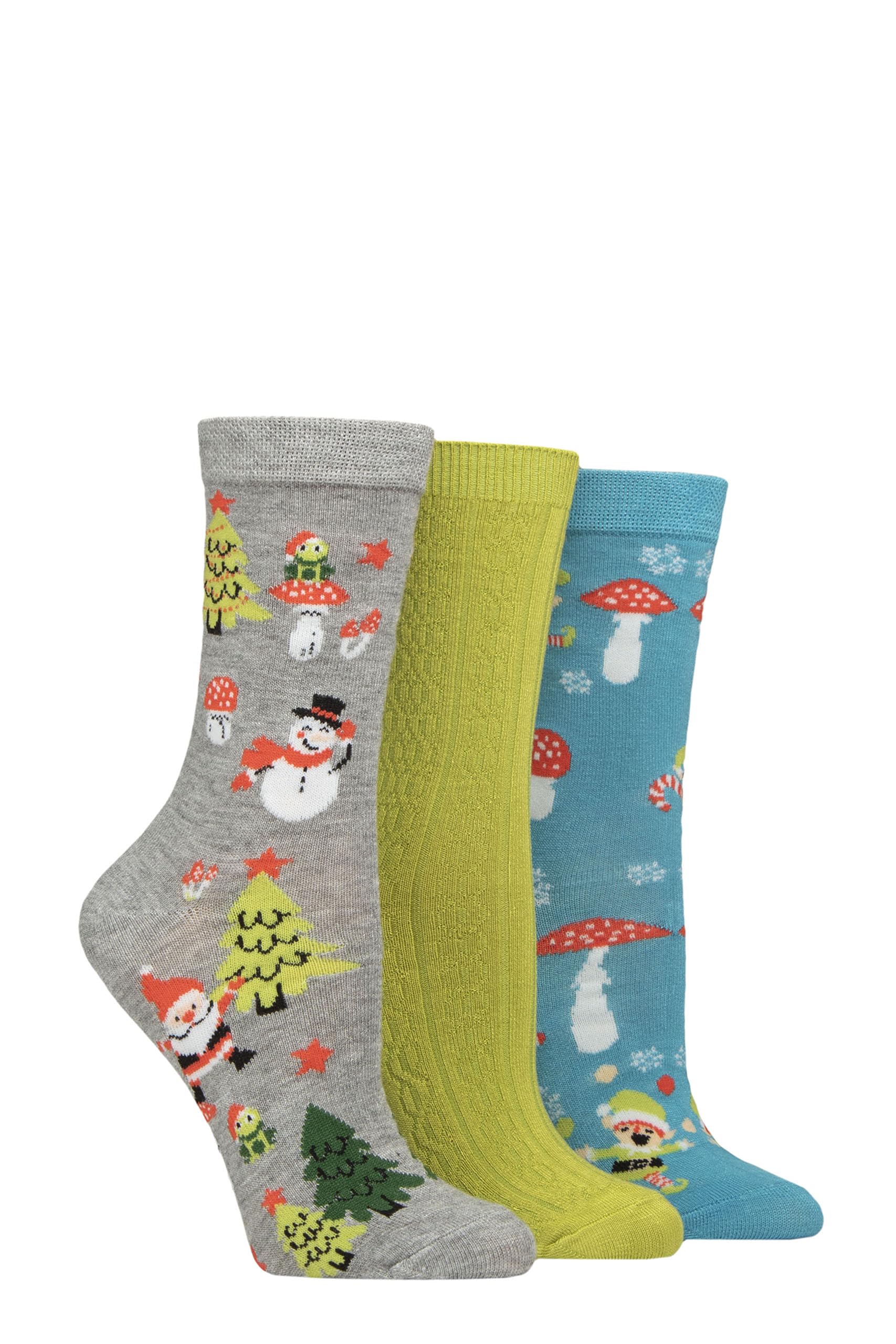 SockShop Lazy Panda Ladies Christmas Bamboo Socks Pack of 3 (UK, Numeric, 4, 8, Regular, Regular, Woodland Christmas)