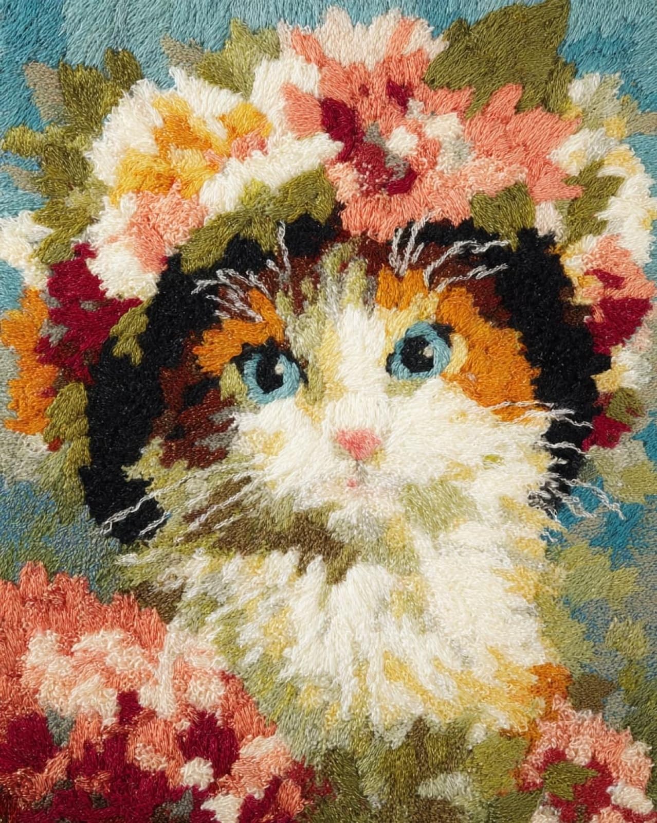 Wallphantom Latch Hook Kits for Adults Rug,The cat is Wearing a Flower hat,Latch Hook Kits DIY Crochet Handcraft Rug Hooking Kit for Kids and Adults,55x75cm