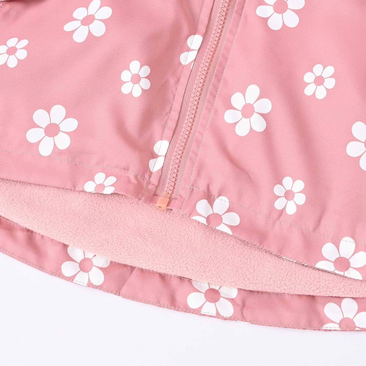 Girls Outdoor Floral Fleece Lined Light Windproof Jacket with Hood Water Proof Raincoats Windbreaker Long Coats