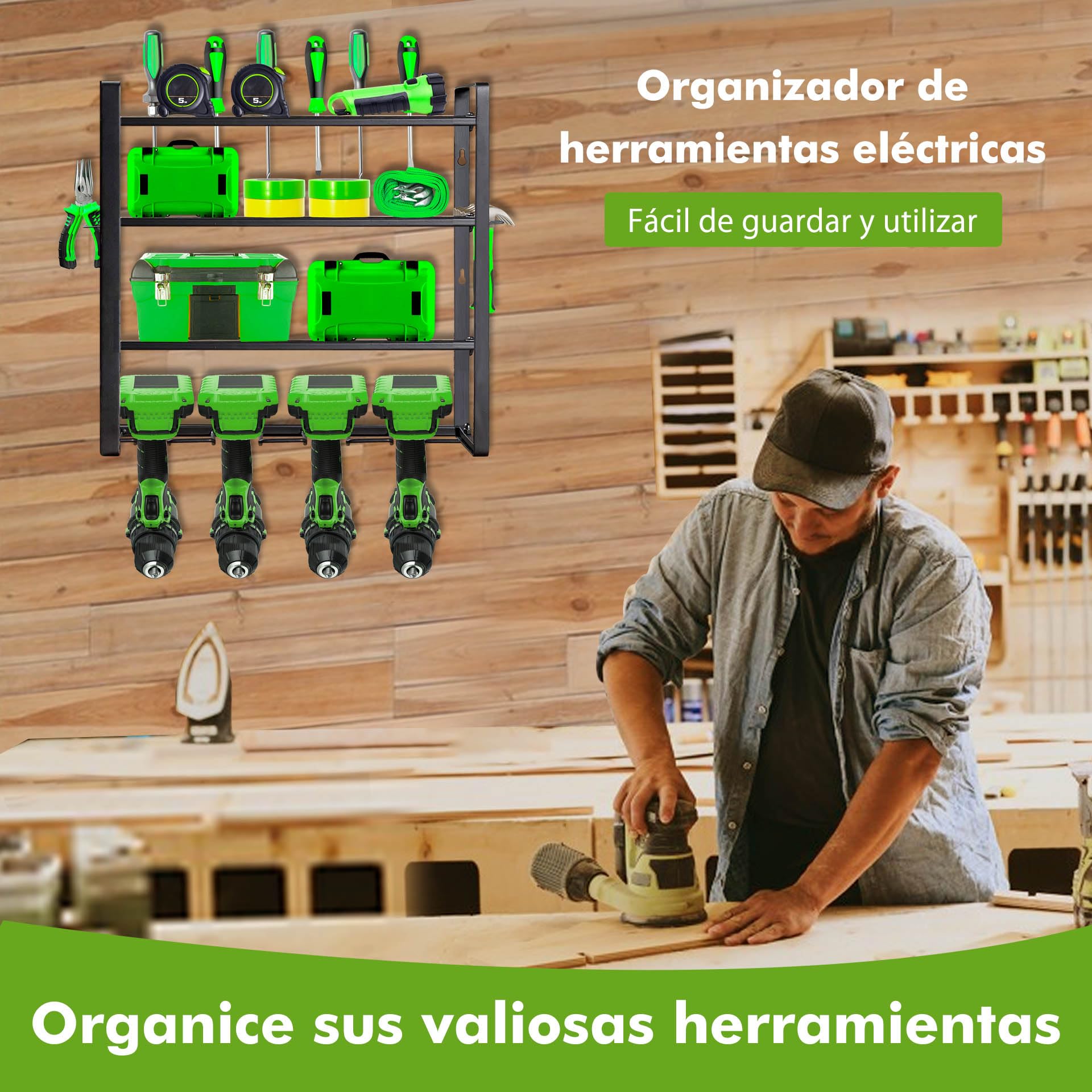 Mimoke Estantería de Pared para Herramientas - Organizador de para Herramientas Eléctricas y Taladros para Garaje y Taller (4 niveles)