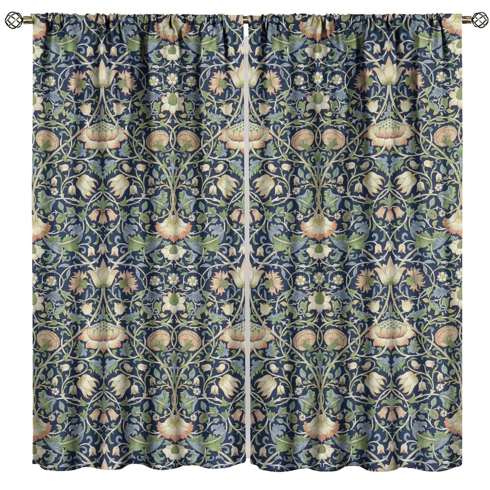 GoDazzling William Morris Blackout Window Curtains, Retro Botanical Vintage Floral Leaves Pattern Print Window Drapes, for Living Room Bedroom 42(W)*