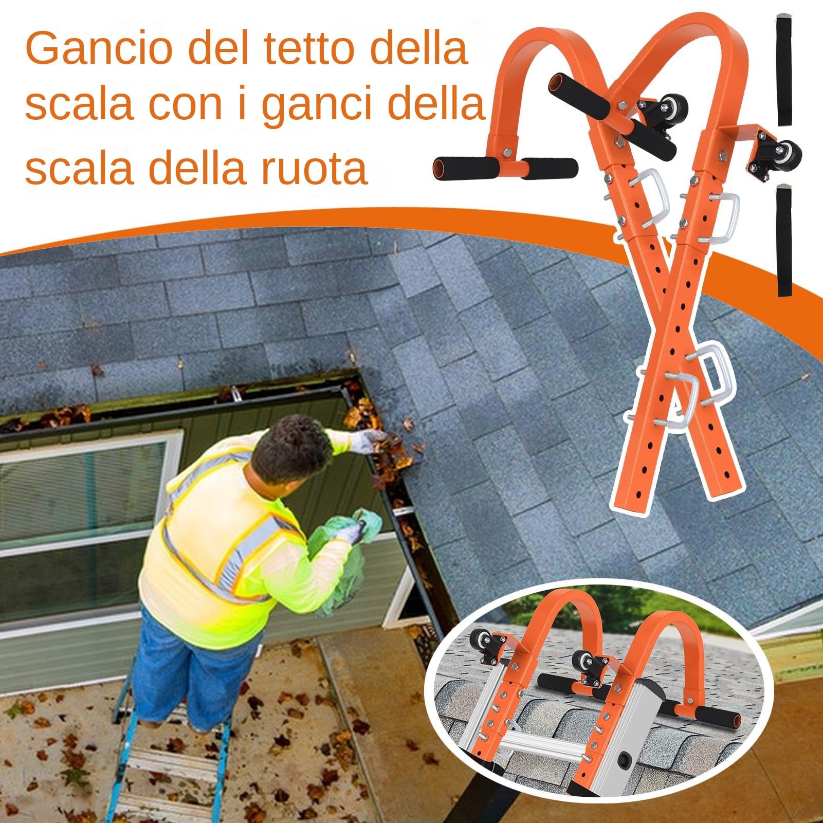 Ganchos De Escalera De Techo Ajustable, Ruedas, Alta Dureza, Pesado
