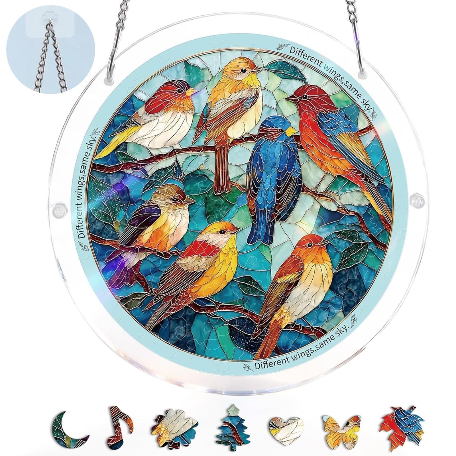 Akrylowe puzzle łapacz słońca morze witraż wiszący prezent dla mamy kobiet (świecąca przystań z piórami, 3-L (22,6 x 22,6 cm)