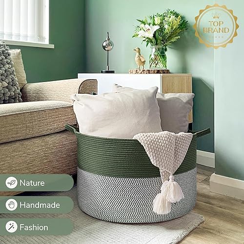 Vista 66 de INDRESSME - Canasta extragrande para ropa sucia de cuerda de algodón, cesta tejida decorativa con asas para guardería y sala, contenedor para Gris