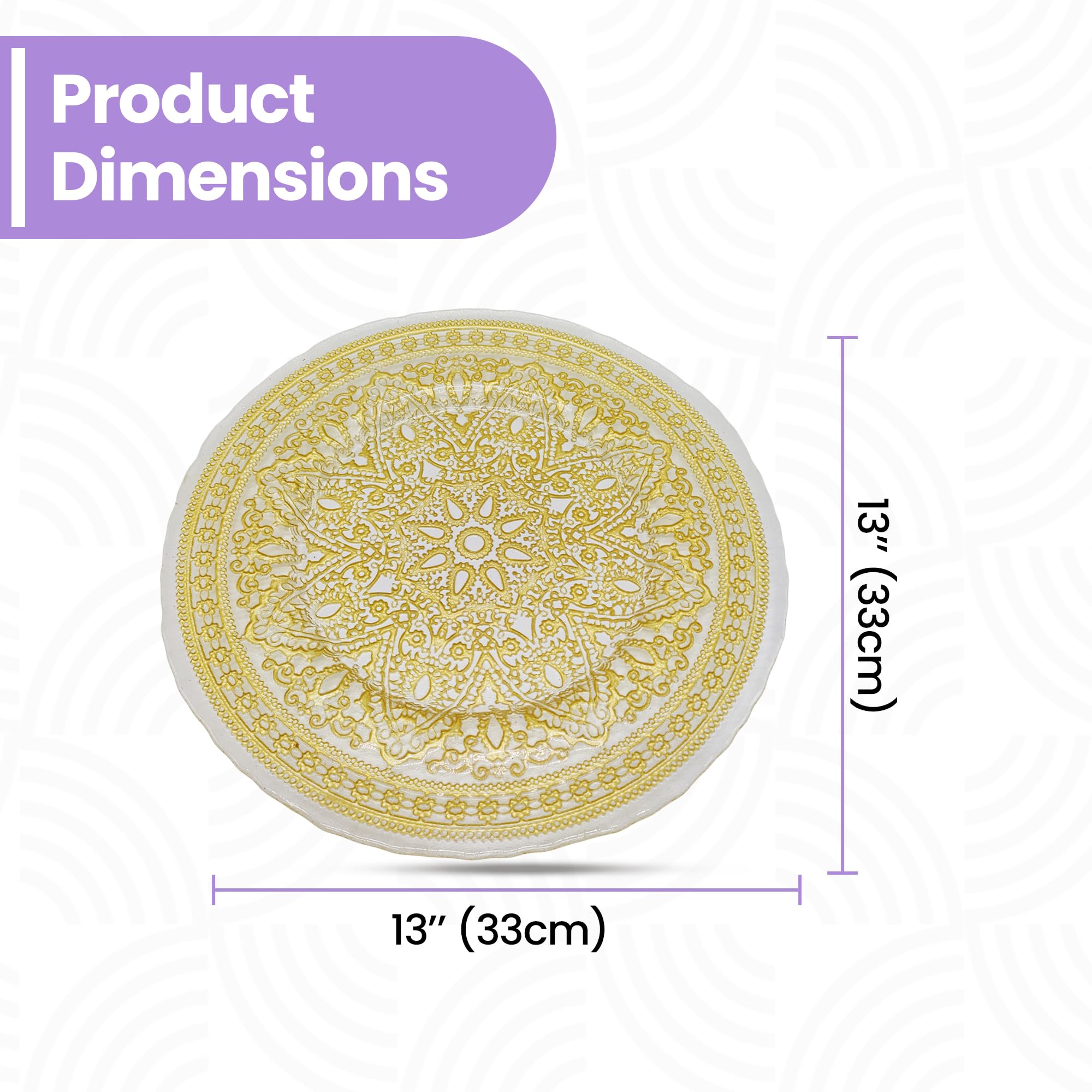 Elegantes platos de carga con diseño de flor de mandala dorada, 33 cm, elegantes platos inferiores para bodas, fiestas, aniversarios, cumpleaños, vajilla, eventos de catering y eventos especiales, 6