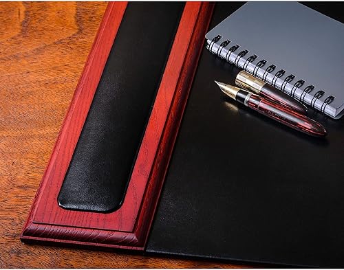 Miniatura 8 de Dacasso Almohadilla de madera y cuero con rieles laterales de lujo de cuero para escribir 34 x 20 pulgadas nogal y negro