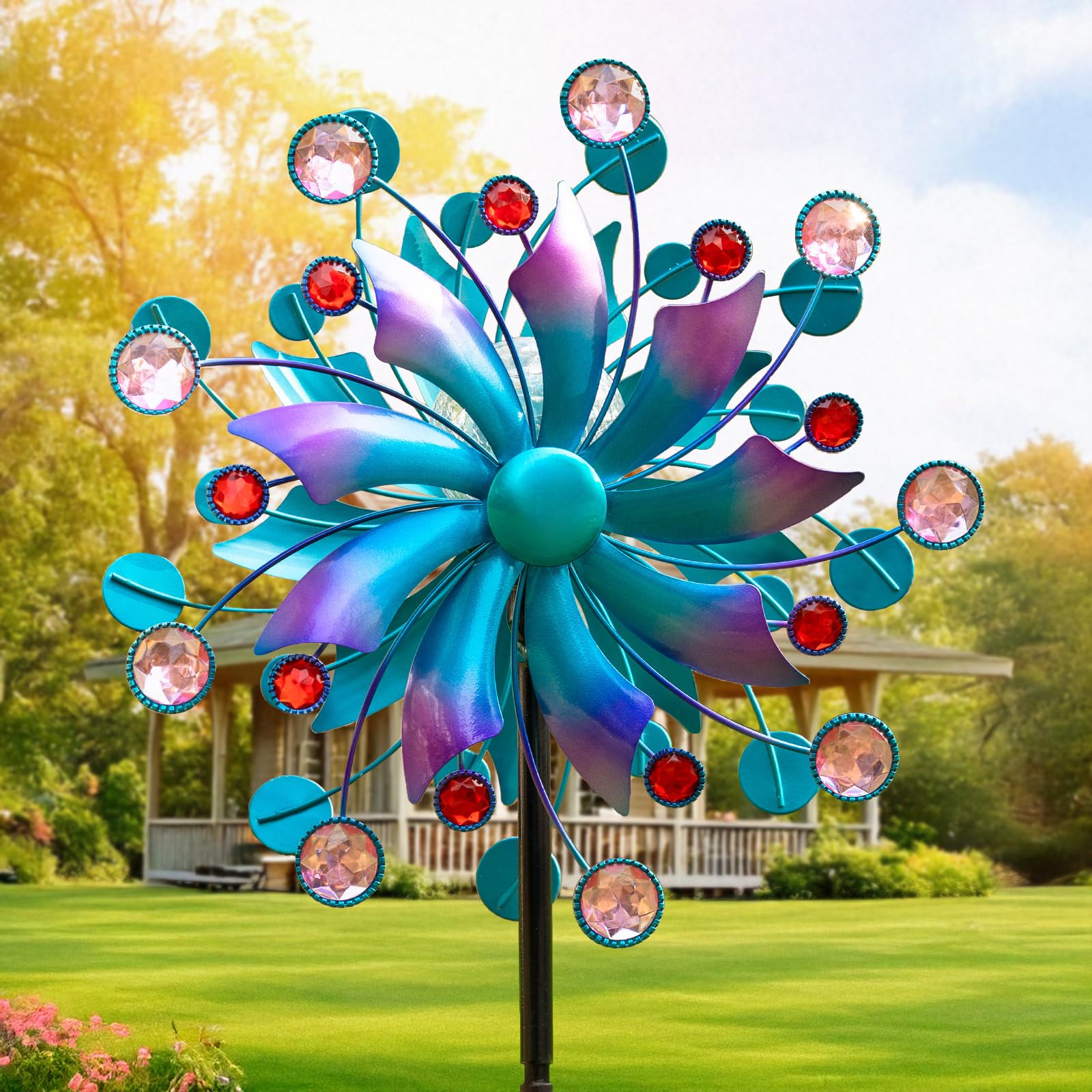 Moulin à Vent Cinétique DREAMYSOUL Éolienne Métal Colorée 94cm - Décoration Jardin Cinétique - Anti-Rouille - IP65 éolienne Métallique Jardin
