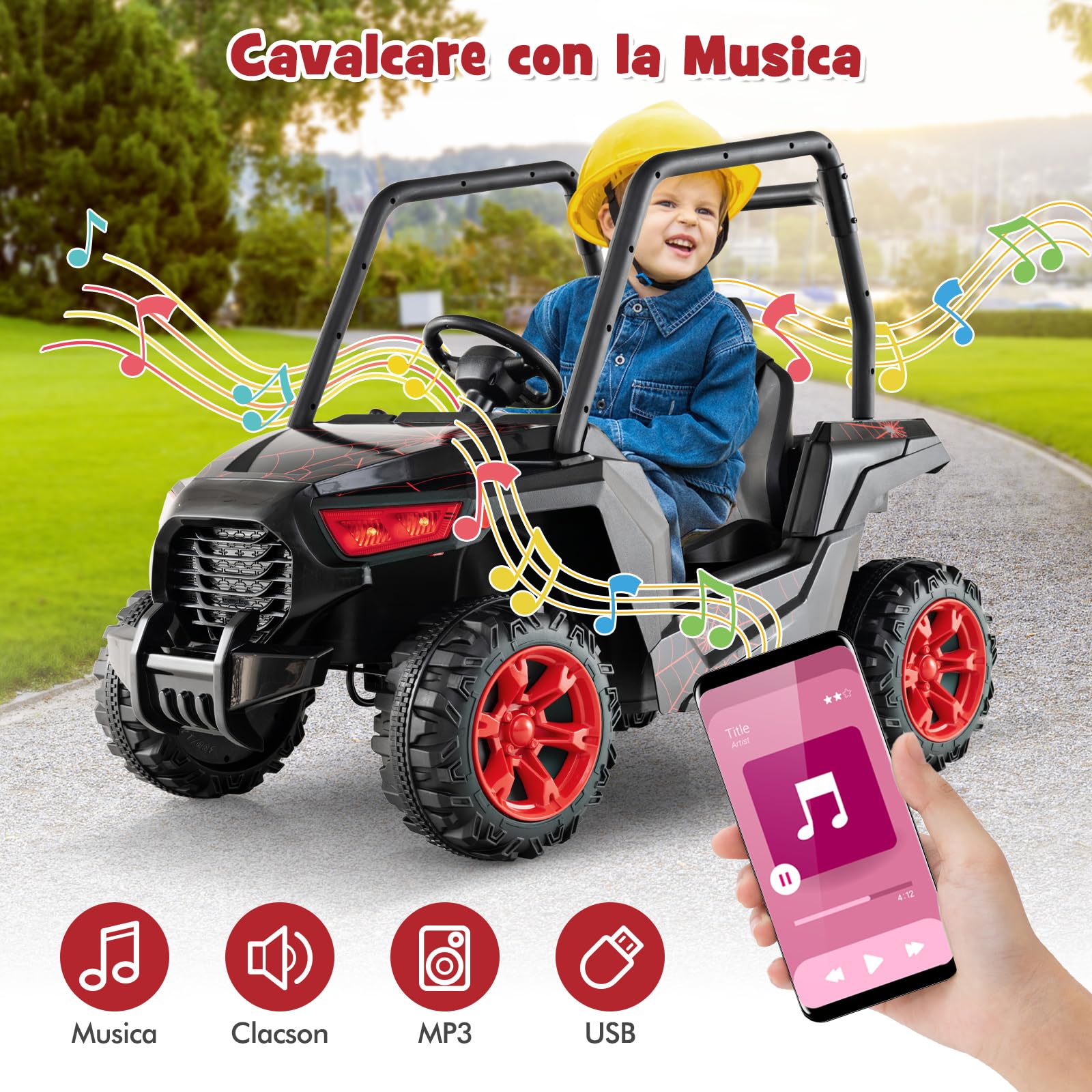 COSTWAY 24V Macchina Elettrica per Bambini, UTV Elettrico con Telecomando Cintura di Sicurezza a 3 Punti, 3 Velocità 2,5-4,5 km/h, Partenza Lenta, Veicolo per Bambini di 3-8 Anni (Nero+rosso)
