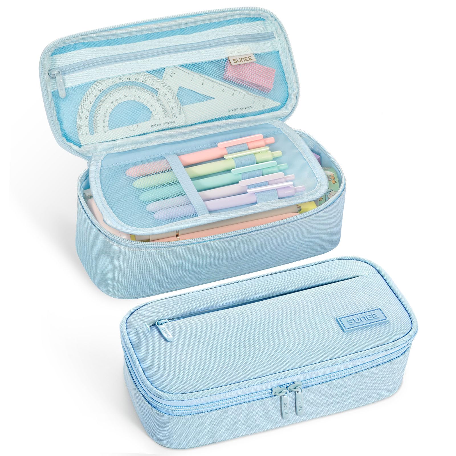 SUNEE Large Capacity Pencil Case with Compartments, 900D Oxford Aesthetic Pen Pouch Organizer for Girls, Boys & Adults – Big Storage Pencil Bag for School or Office, Blue