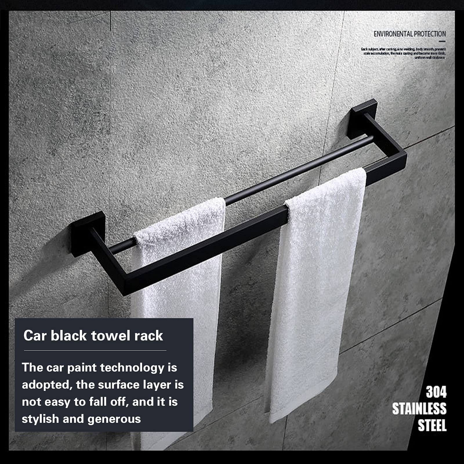 Portasciugamani da 23 Pollici Portasciugamani da Bagno a Parete con Doppio portasciugamani, portasciugamani a Parete in Acciaio Inox SUS304 portasciugamani da Bagno Nero Opaco (E)