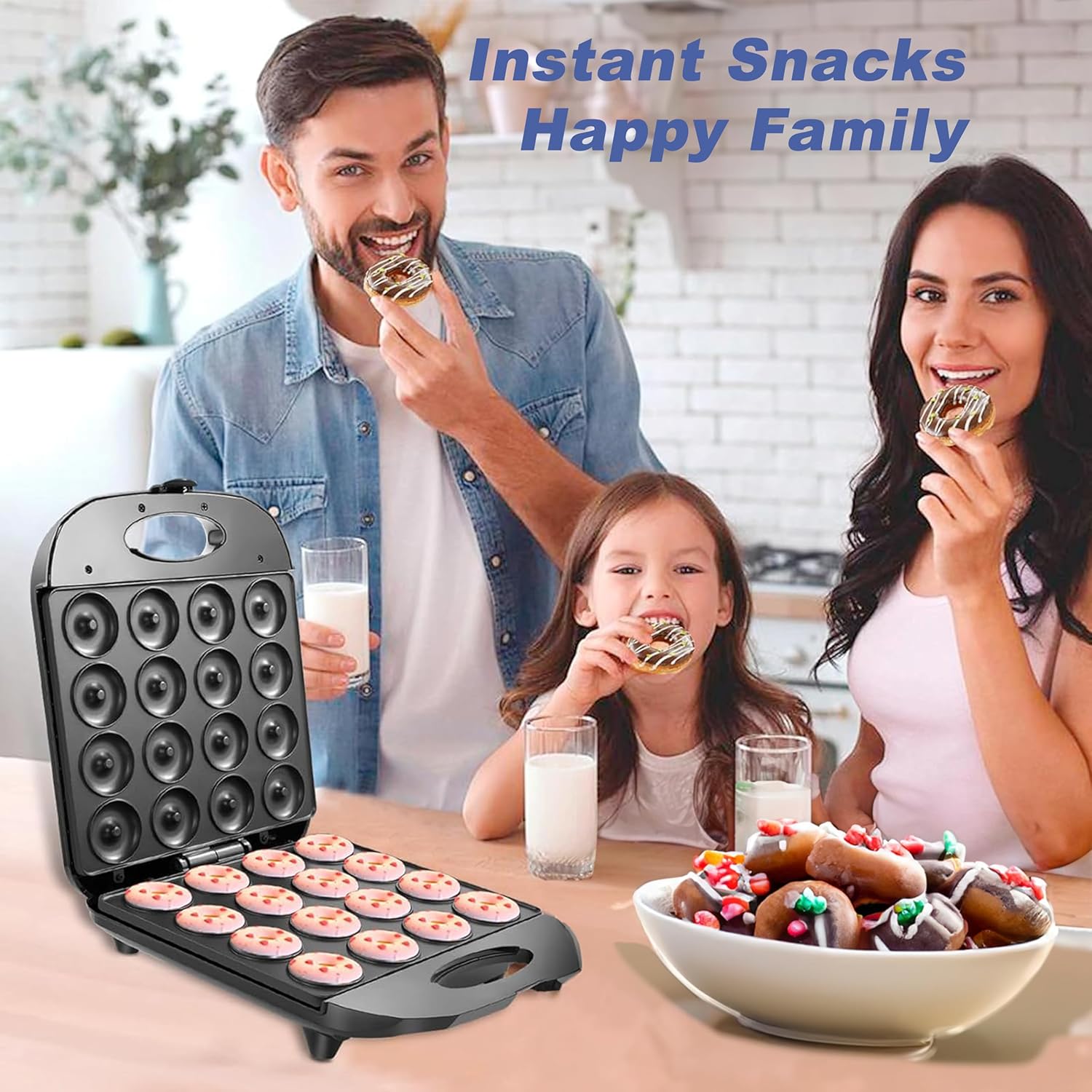 Atikul's Mini Donut Maker Machine Updated Doughnut Waffle Pancake Cake mini donuts Maker Non-stick Kid's friendly Double-Side Heating16 Small Donuts fryer Machine for Instant Breakfast (Black)