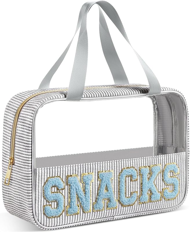 Necessaire de maquiagem Sanwuta em tecido seersucker cinza com estampa de letras