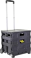 dbest Quik Cart Sport Collapsible Rolling Utility Cart - 80 lbs Capacity, Heavy Duty Plastic, Folds to 3", Black - Ideal for Teachers, Shopping & Storage