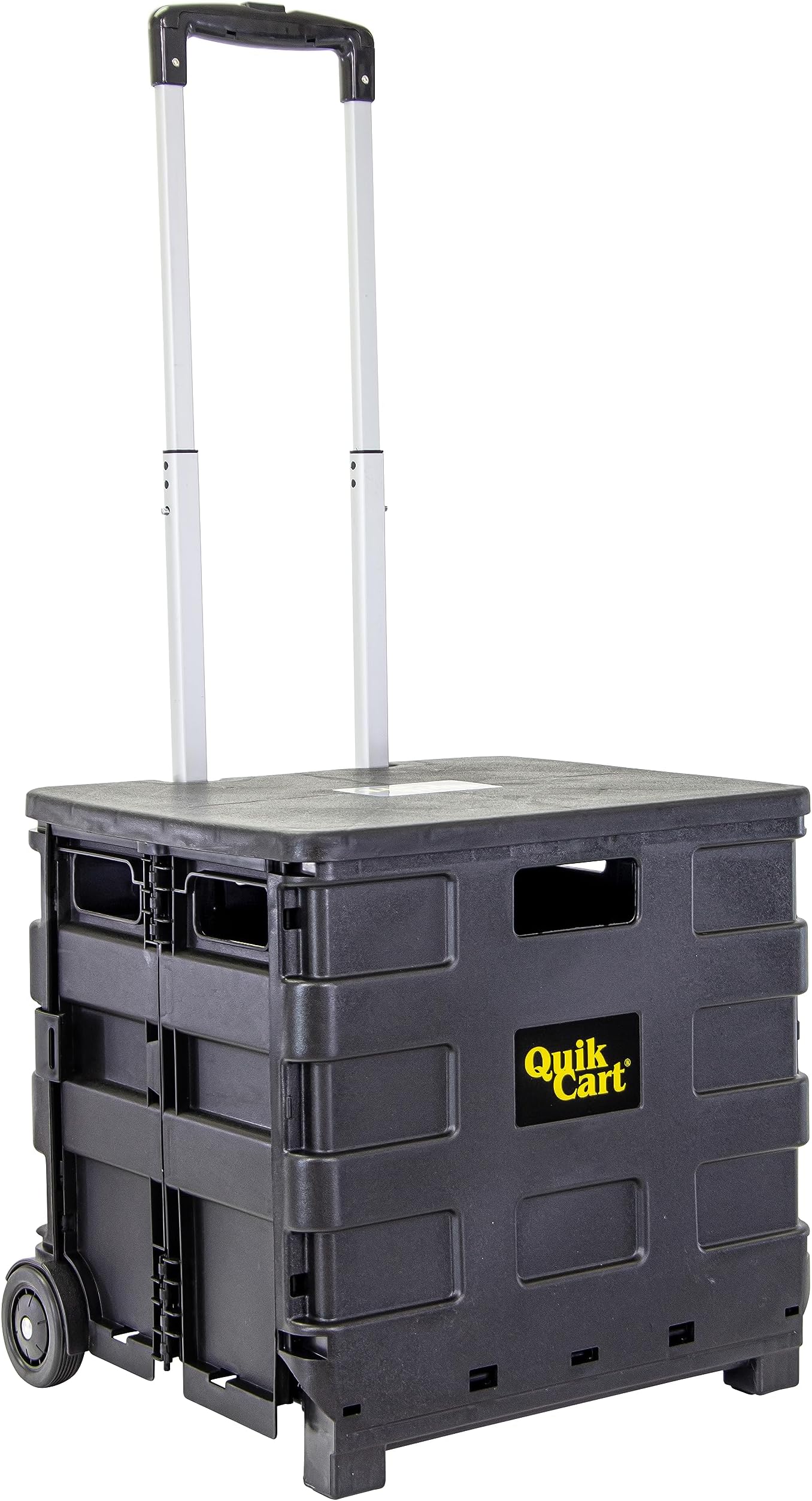 dbest products Quik Cart Sport Collapsible Rolling Crate on Wheels for Teachers Tote Basket 80 lbs Capacity, Made from Heavy Duty Plastic Used as a Seat, Black