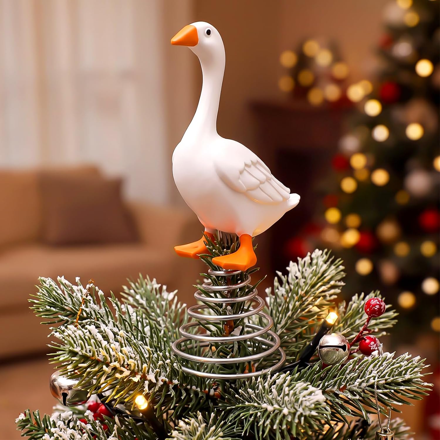 Gejoy Christmas Goose Tree Topper Decorations Funny Plush Xmas Ornament