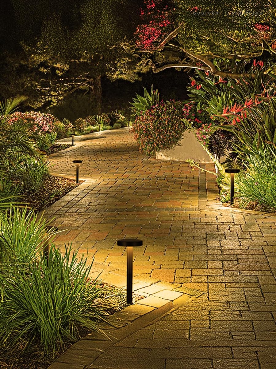 LEONLITE Paquete de 12 luces solares para caminos de paisaje de 2 CCT de atardecer a amanecer, redondas | IP65 a prueba de agua, 50/100 % regulable, de atardecer a amanecer automático, blanco suave de 2700 K/blanco frío de 4000 K, 120 lm, negro, cabeza redonda