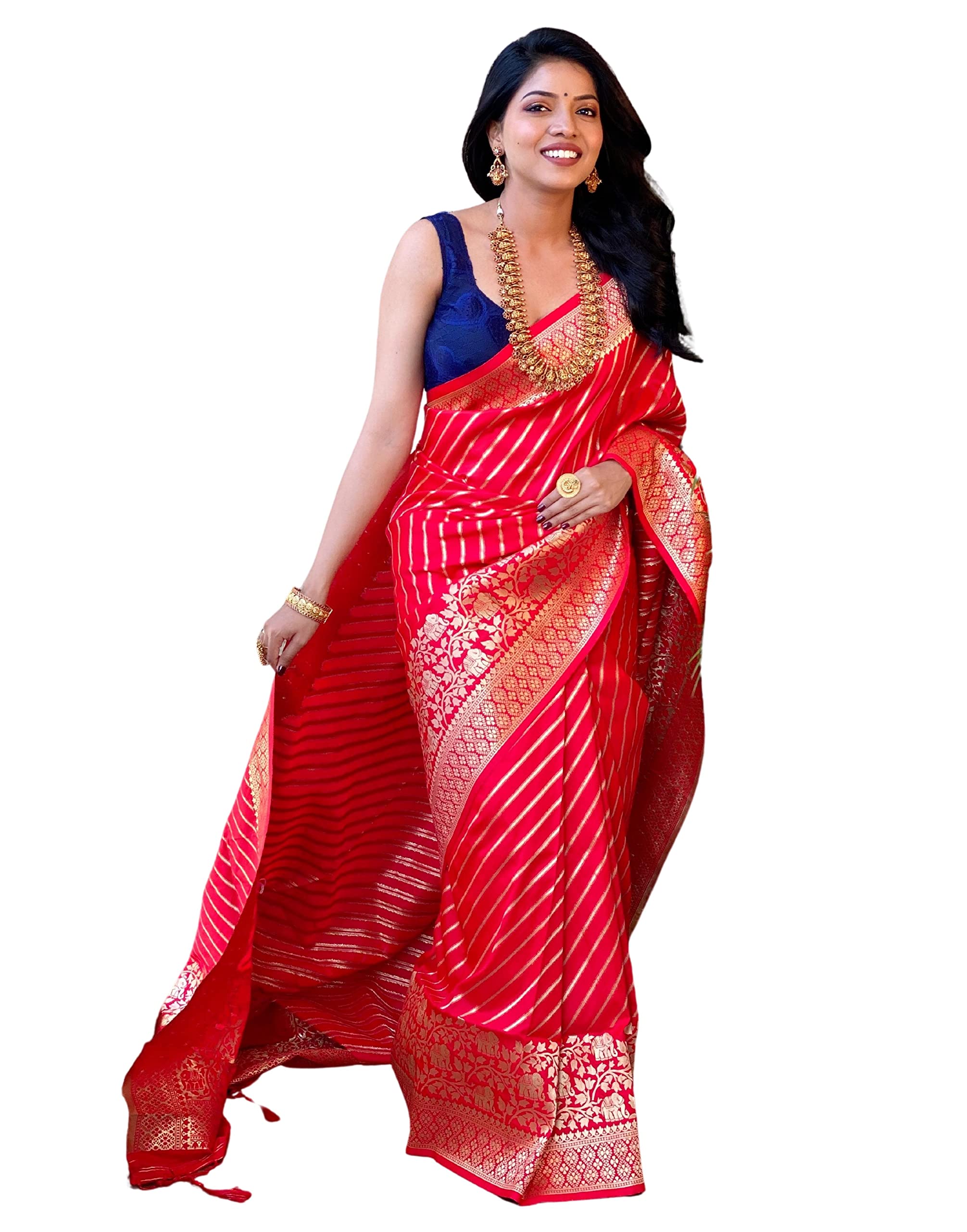 SEEANSArt Silk Saree for Women - Banarasi Zari Work Saree with Blouse Piece, Perfect for Festive Occasions & Ceremonies