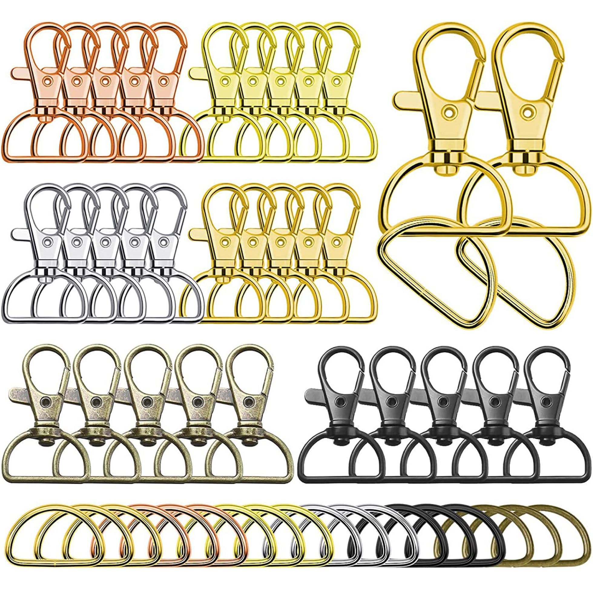 Lot De 30 Mousquetons Anneaux En D - Porte-clés Rotatifs 360°, Fermeture Pivotante, Pour Clés, Sacs, Laisses, Bricolage - 5