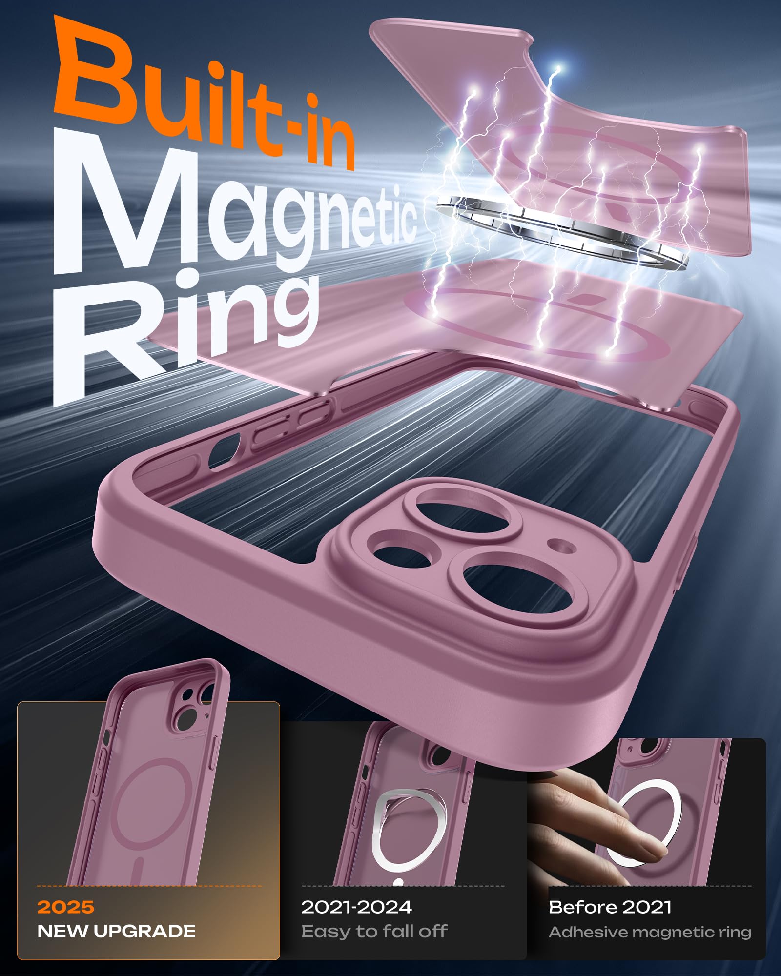 TOCOL Cover Magnetica per iPhone 13 6,1 Pollic, Compatibile con MagSafe, Protezione Fotocamera Integrata, Custodia Antiurto Traslucida Opaca, Lilla Viola