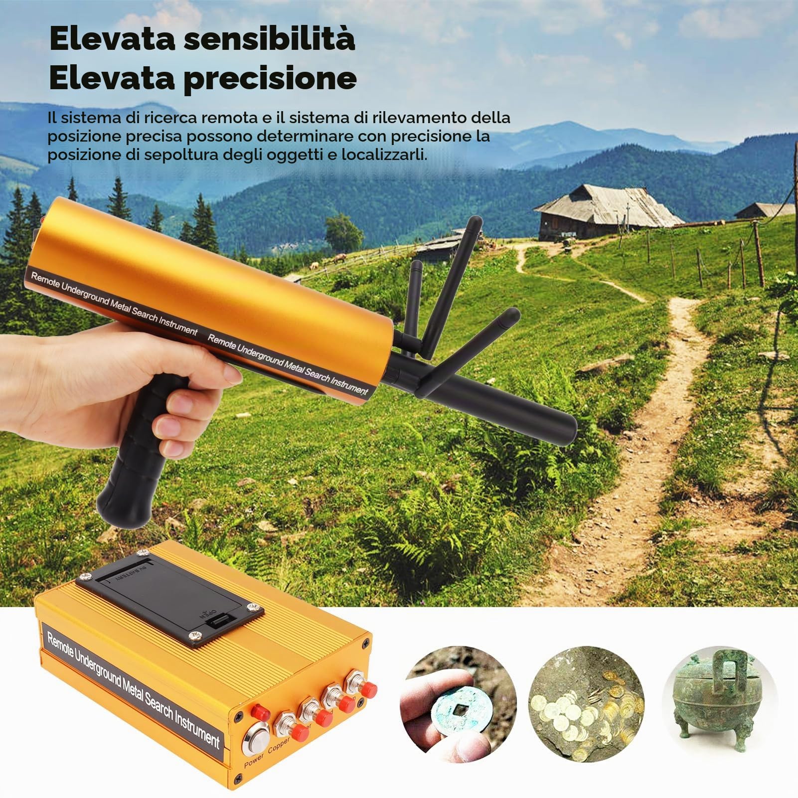 Fockety AKS Metal Detector, Portata 1200 Metri profondità 25M Localizzatore d'oro Ad Alta Precisione Scanner del Tesoro con 3 Antenne, Cercatore di Metalli a Ricerca Remota Ricaricabile