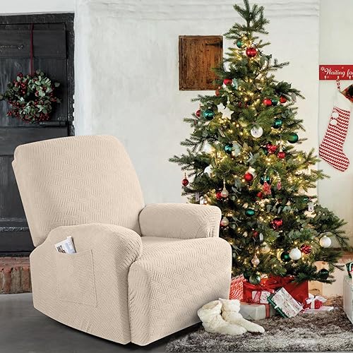 Vista 257 de KinCam Fundas para sillas reclinables, funda elástica y reclinable, fundas para sofá reclinable, fundas de sofá reclinable a rayas, fundas Gris