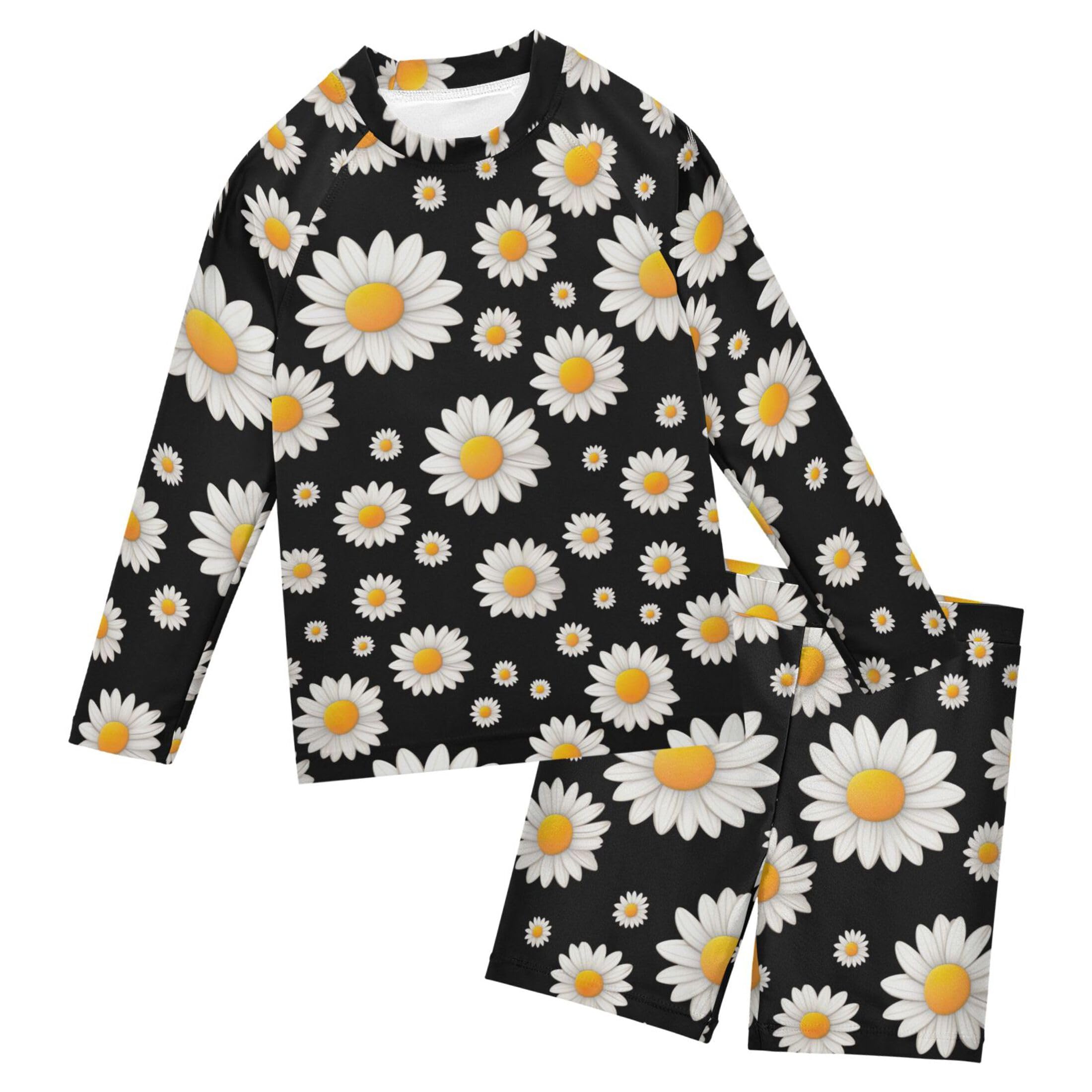 Daisy Flower Flowers Boys Rash Guard Swimsuits Set for Boys Long Sleeve Swim Shirts Bathing Suits B0402961