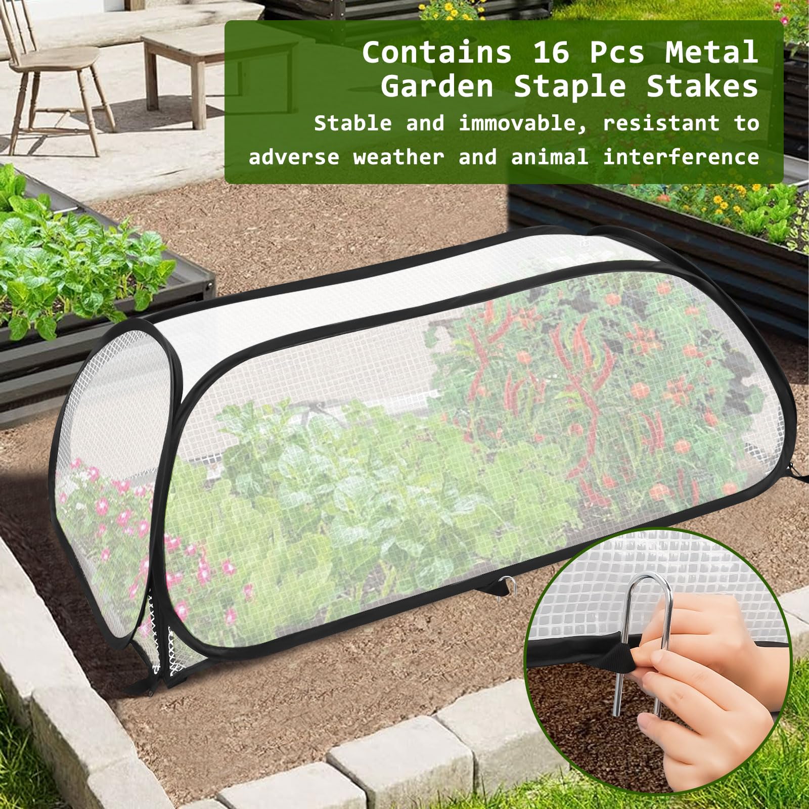 2 Piezas Cubiertas de Jardín para Camas Elevadas, 114x56x41cm Pop up Plegable Cubierta Invernadero para Bancal Elevada, Cubierta de Plantas para Verduras Flores, Protección de Heladas al Aire Libre