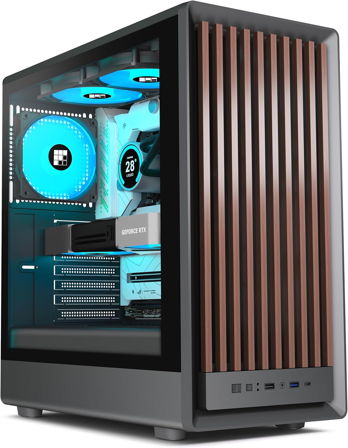 M1 PC Case -Walnut Front pane Pre-Installed 4 PWM ARGB Fan