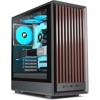 FOIFKIN M1 ATX PC Case with 4 PWM ARGB Fans Walnut Wood Front Computer Case Mid-Tower High Airflow 240 mm Cooler Support ATX Case Black Gaming PC Case Type-C Black M1