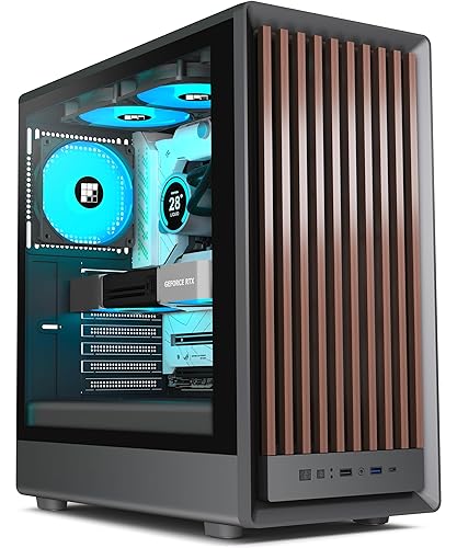 FOIFKIN M1 Boitier PC - Bois Noyer Façade - 4 Ventilateurs ARGB PWM préinstallés, boîtier de PC de Jeu ATX Mid-Tower (Noir, M1) - M1 - Noir