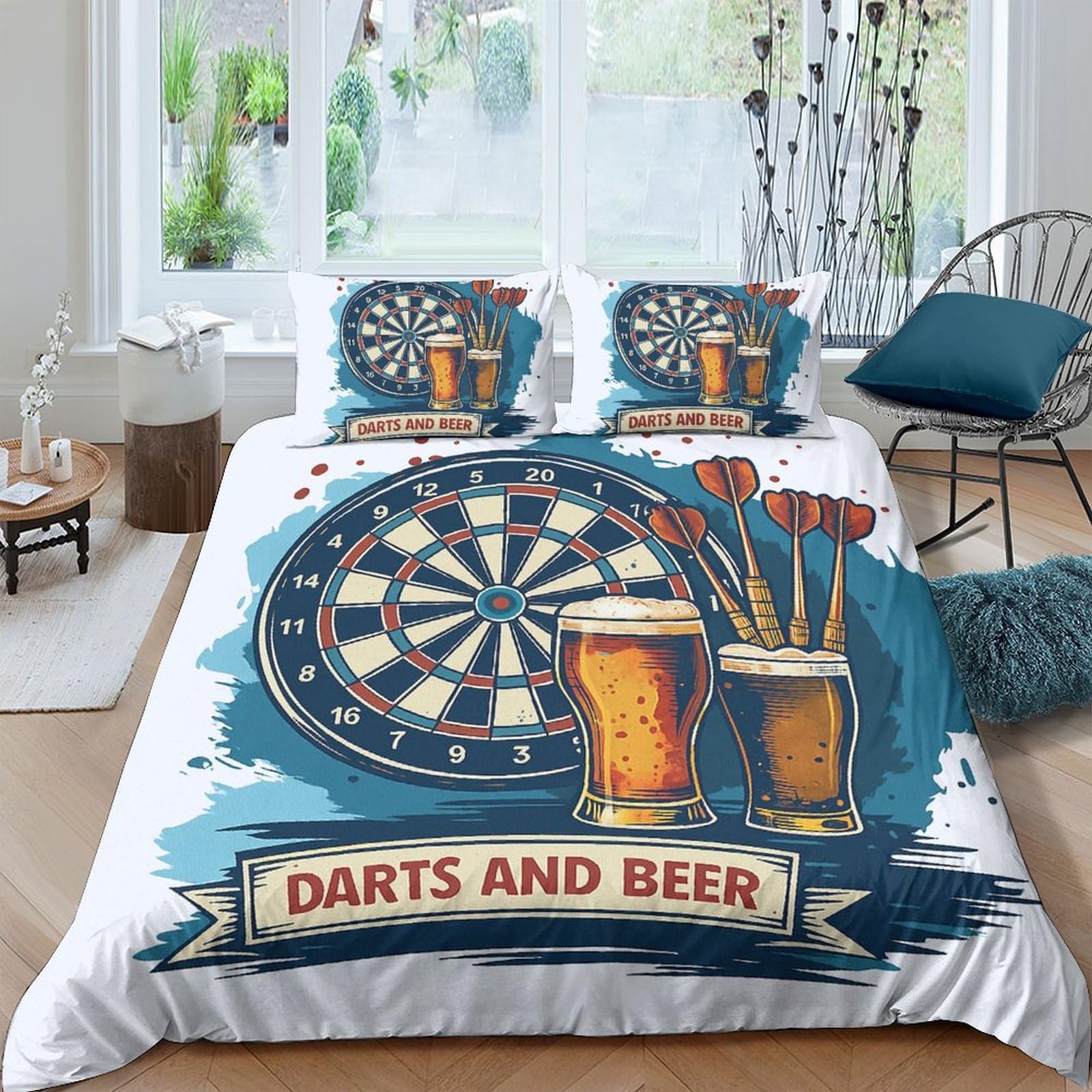 Ctjqhvkz Style-1 3D Printed Darts Board Fitted Sheet Microfiber Beer Glass Bed Cover Anti-Slip Machine Washable For Bedroom Decor Single（135X200cm）
