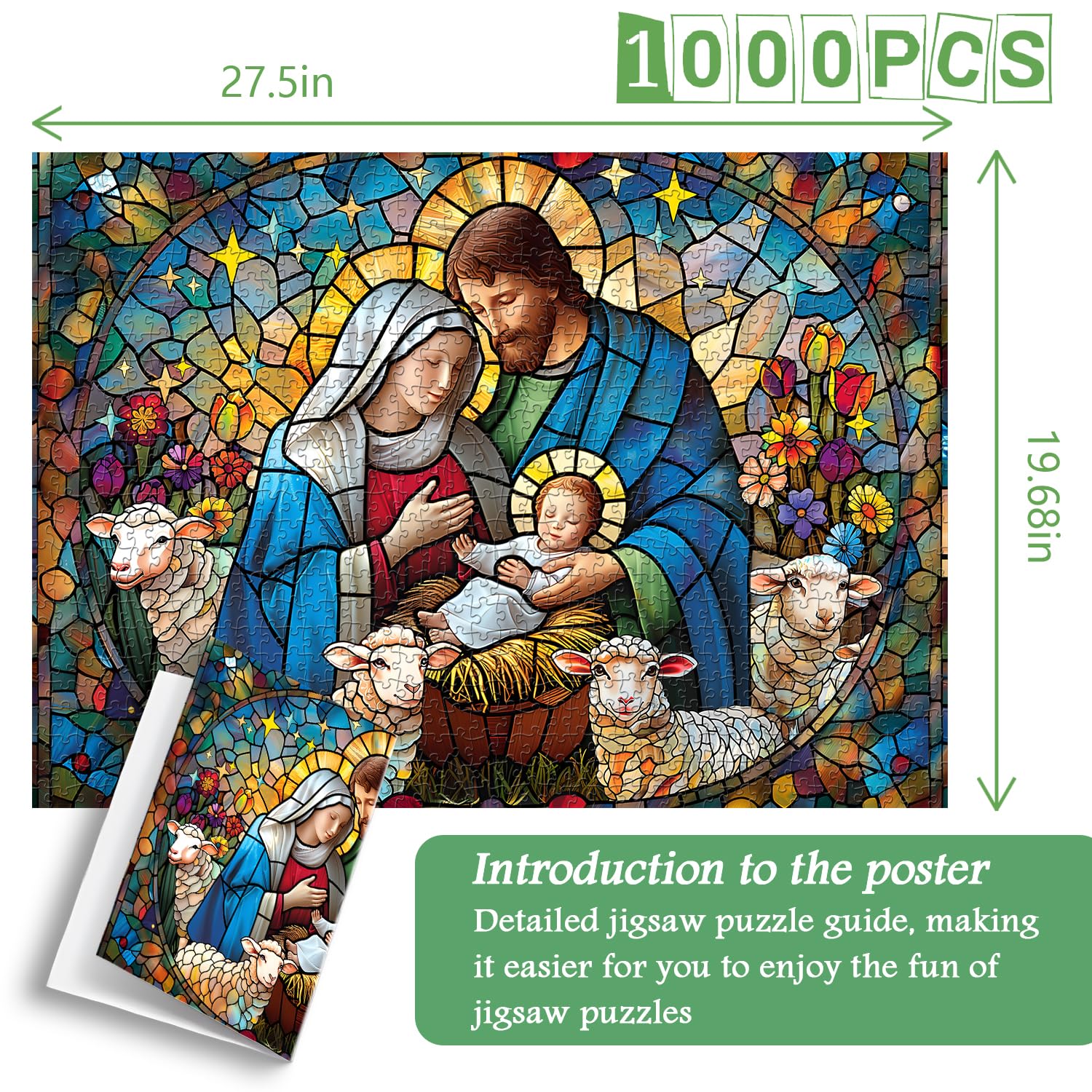 PICKFORU Jesus Stained Glass Puzzles for Adults 1000 Pieces and up, Colorful Christmas Nativity Jigsaw Puzzle, Difficult Mosaic Jigsaw Puzzles as Home Decor - Image 4