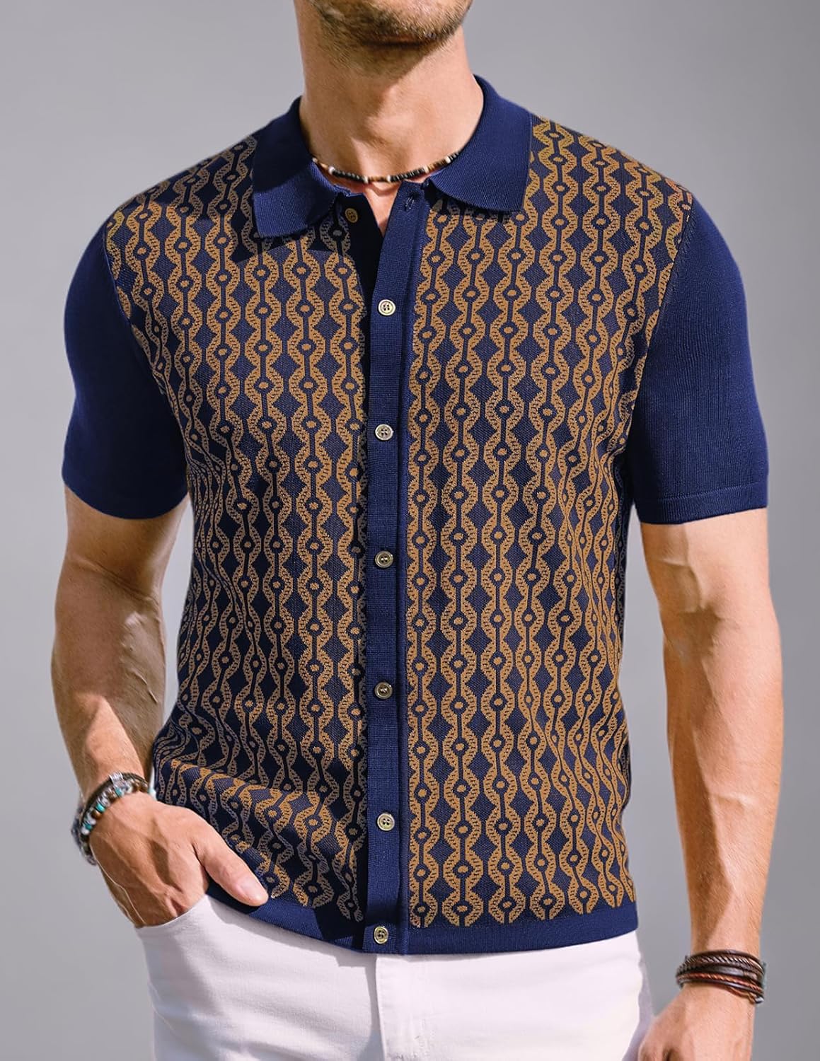 PJ PAUL JONES Men's Contrast 70s Vintage Polo Shirts Short Sleeve Knitwear - Image 6