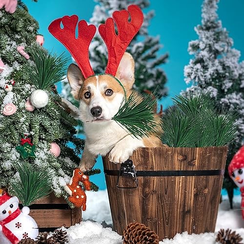 Miniatura 5 de Shxstore-1 Agujas artificiales de pino verde, ramas pequeñas, tallos para arreglos florales de Navidad, coronas y decoraciones navideñas, 20 ramas