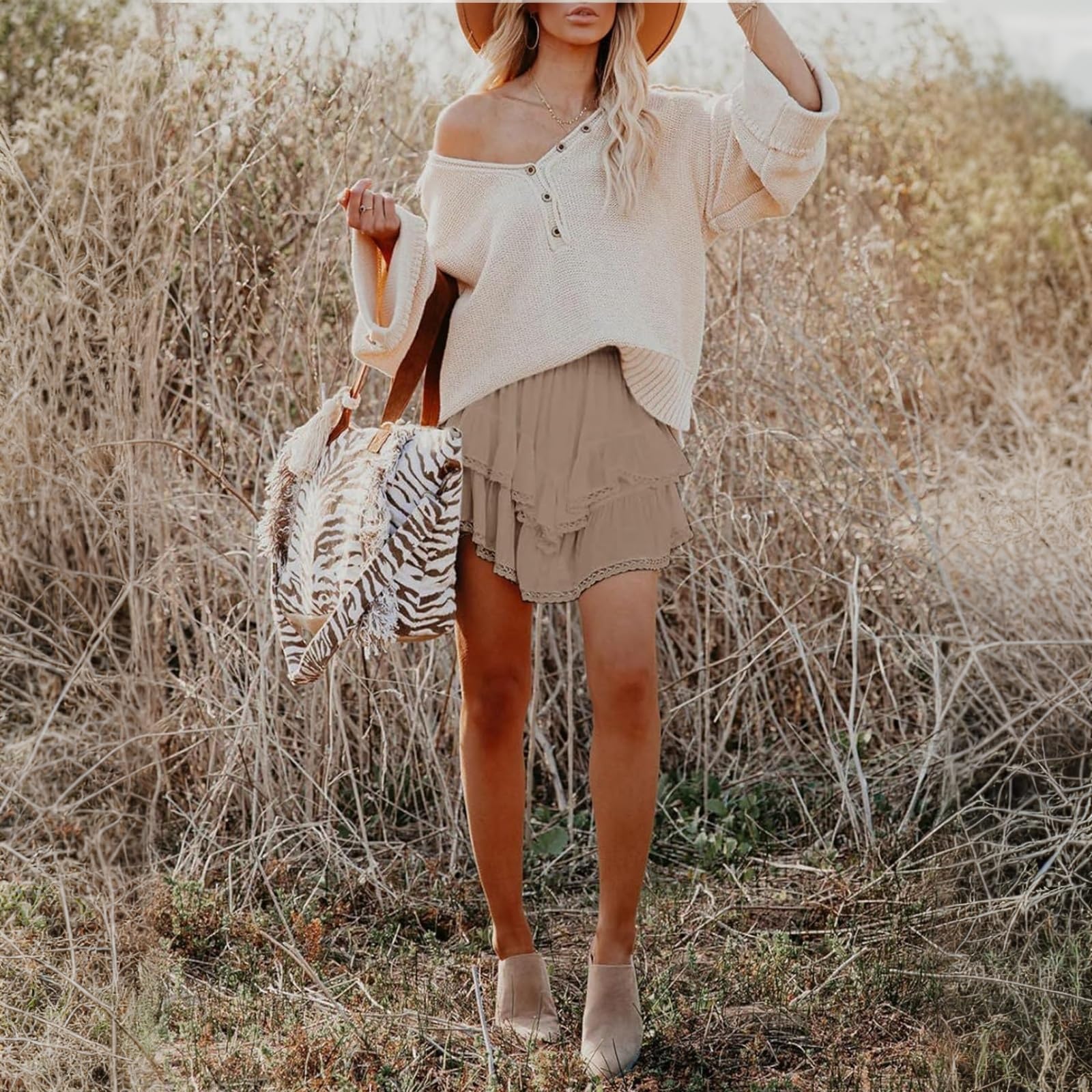 Skorts de Volantes para Mujer Falda Corta fluida de Boho, Faldas elásticas de Cintura Alta, Fashion Golf Tennis Skort