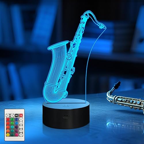 CoolGift Mart Saxophone Night Light, 3D LED Optical Illusion Lamp with 16 Colors and Remote Controller, Gifts for Saxophone Enthusiasts Music Lovers