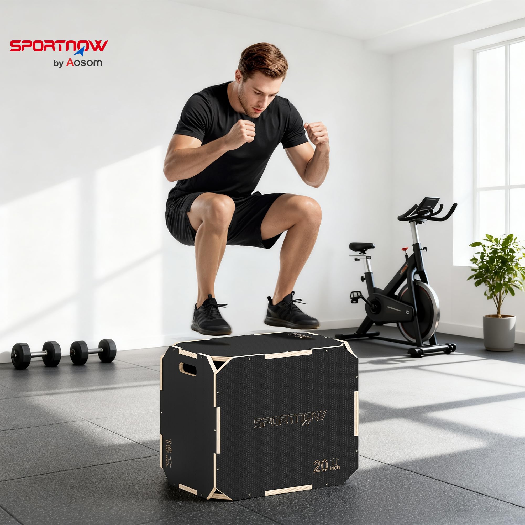 SPORTNOW 3 en 1 boîte pliométrique en Bois pour entraînement au Saut, Box Jump antidérapant et sans Coins, plyo Box pour Exercices de Gym à Domicile et entraînement en Plein air, Noir