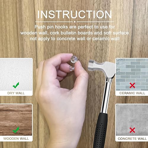 Miniatura 5 de K&janet6am 100 ganchos de alfiler, cabezales de plástico, tachuelas de pared transparentes, pasadores transparentes para pared de tela, tablón de