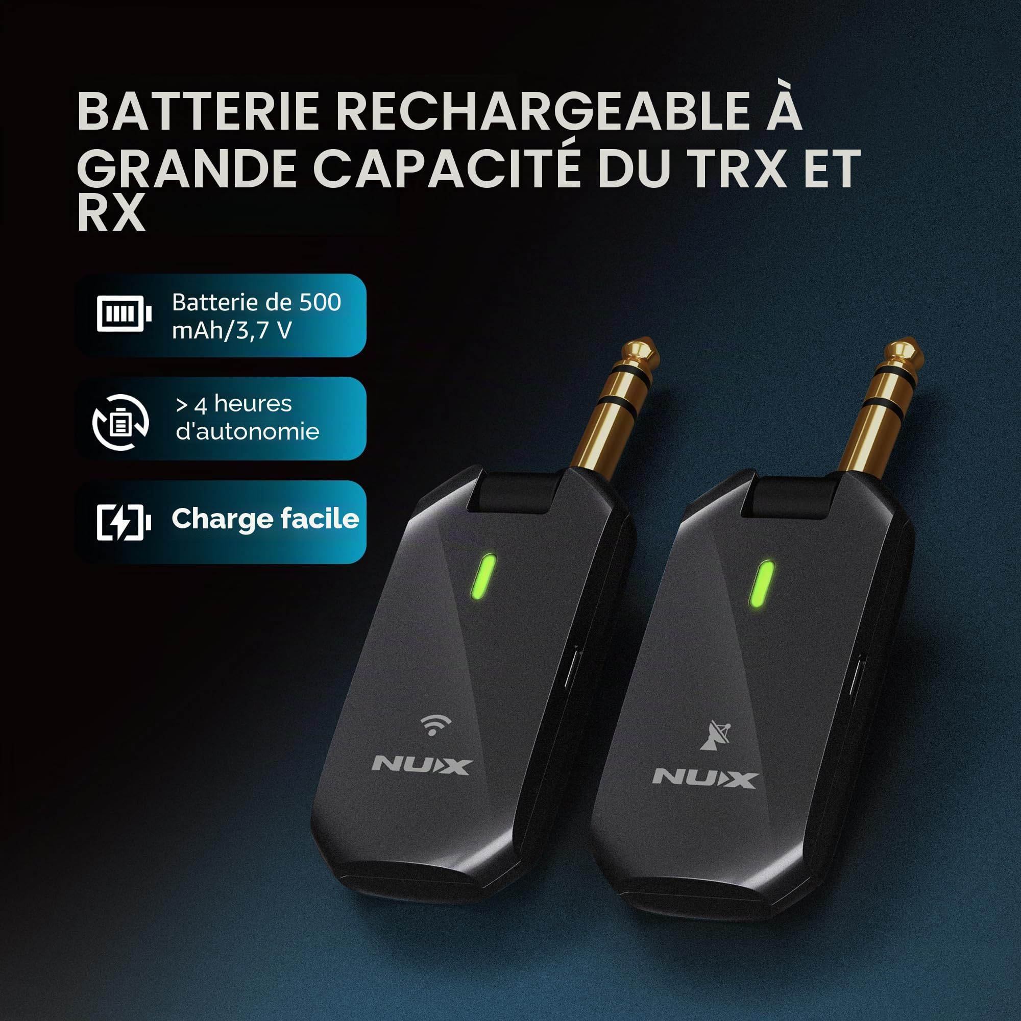 NU-X | C-5RC Kit de guitare sans fil rechargeable | Fréquence porteuse 5,8 GHz