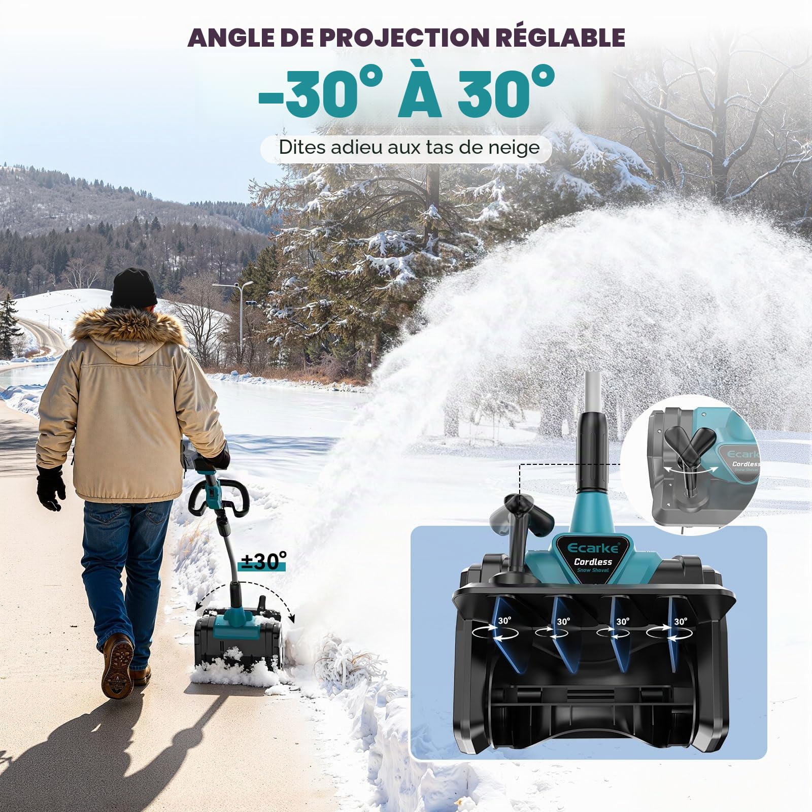 Ecarke Fraise à Neige sans Fil Compatible Makita 18V, Moteur Brushless 1000W, Hauteur 20 cm, Largeur 33,5 cm