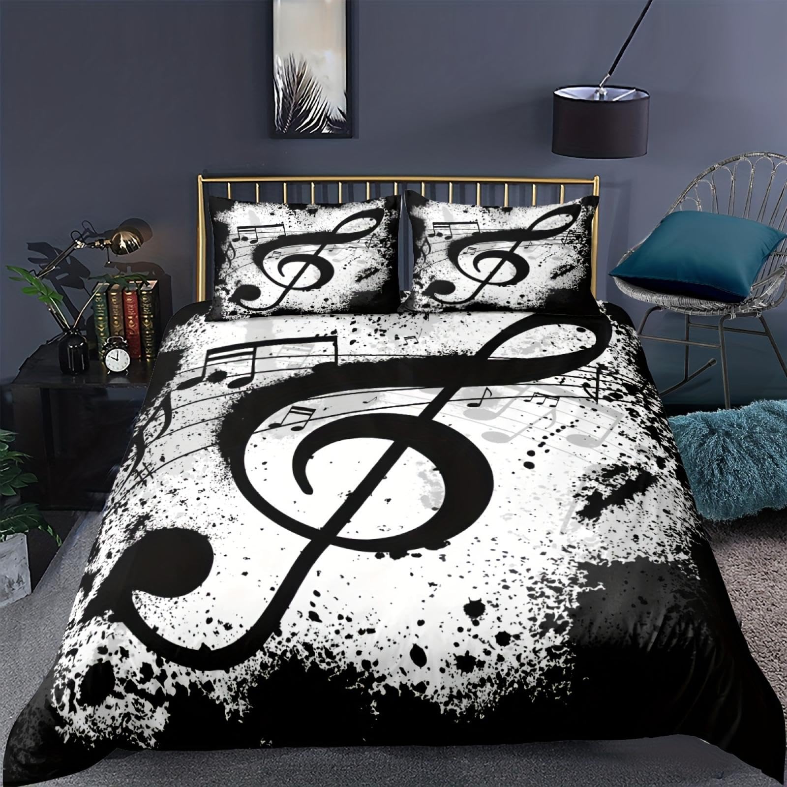 Housse de couette note de musique douce et respirante 140x220cm lit simple