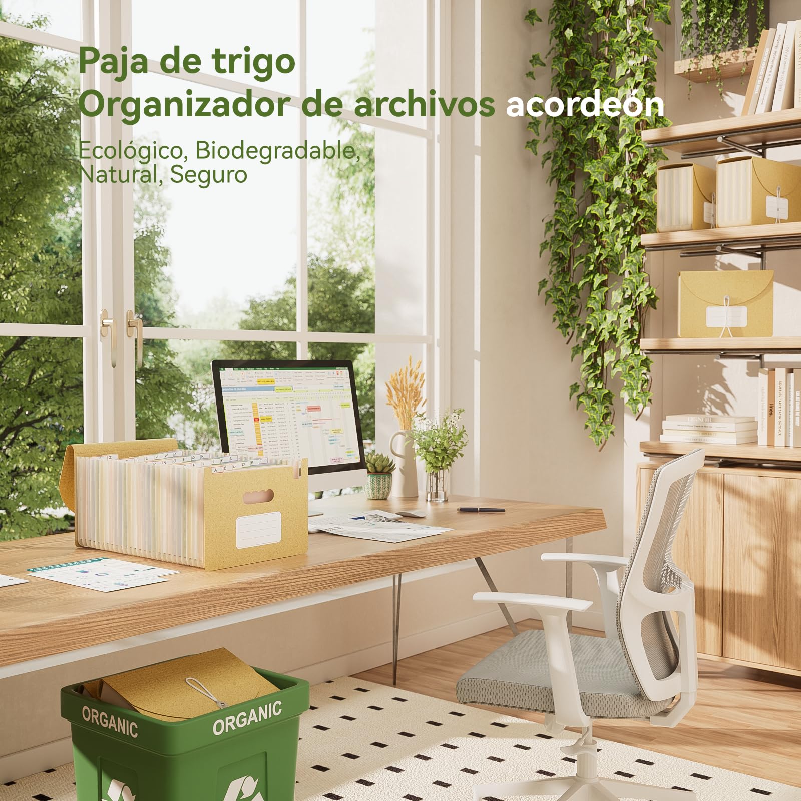 EcoStash Carpeta Clasificadora Acordeón, 26 Bolsillos Archivador A4 de Paja de Trigo, Clasificador Documentos Expandibles, Libre de BPA, Regreso a la Naturaleza, Vida Saludable - Amarillo Trigo