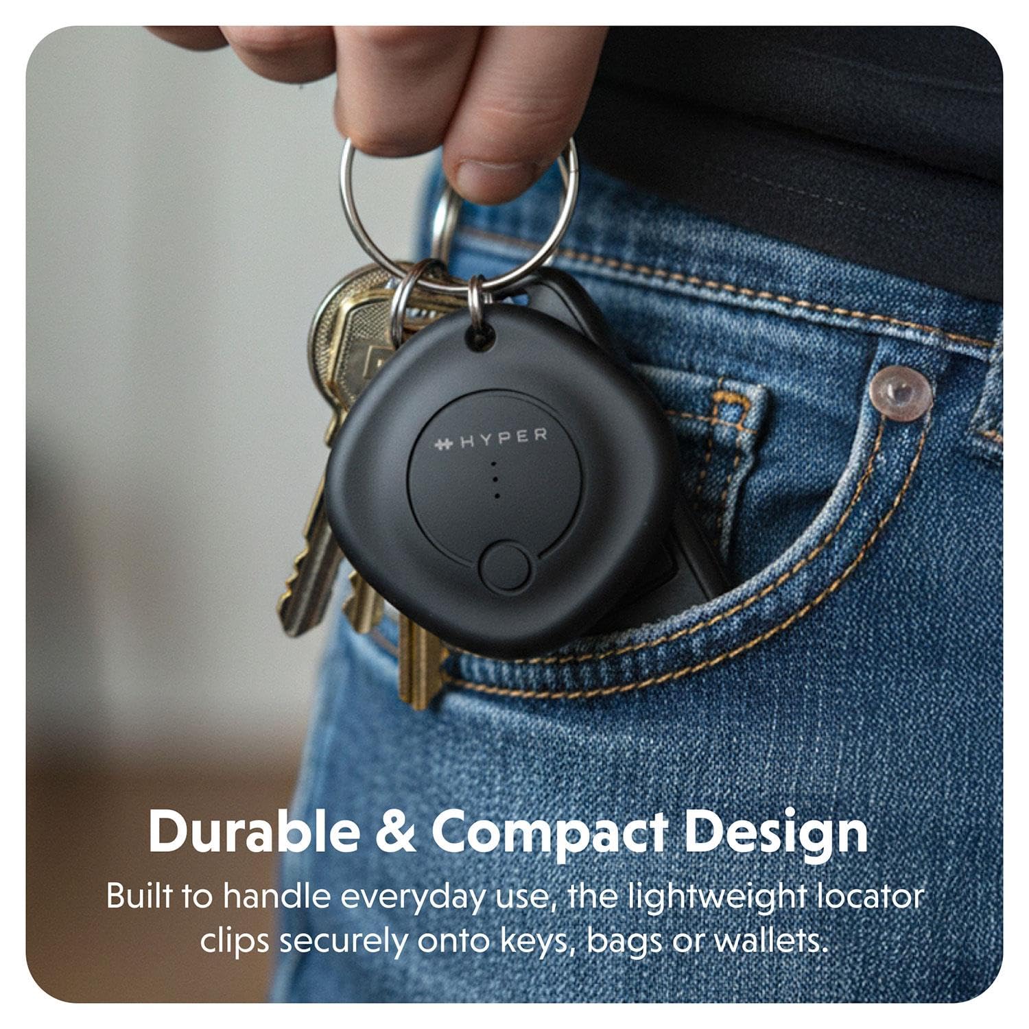 HYPER HyperShield - Rastreador de artículos Bluetooth universal | Encuentra mi localizador compatible para iOS y Android | Localizador de llaves, bolsa, equipaje y cartera con alerta de sonido