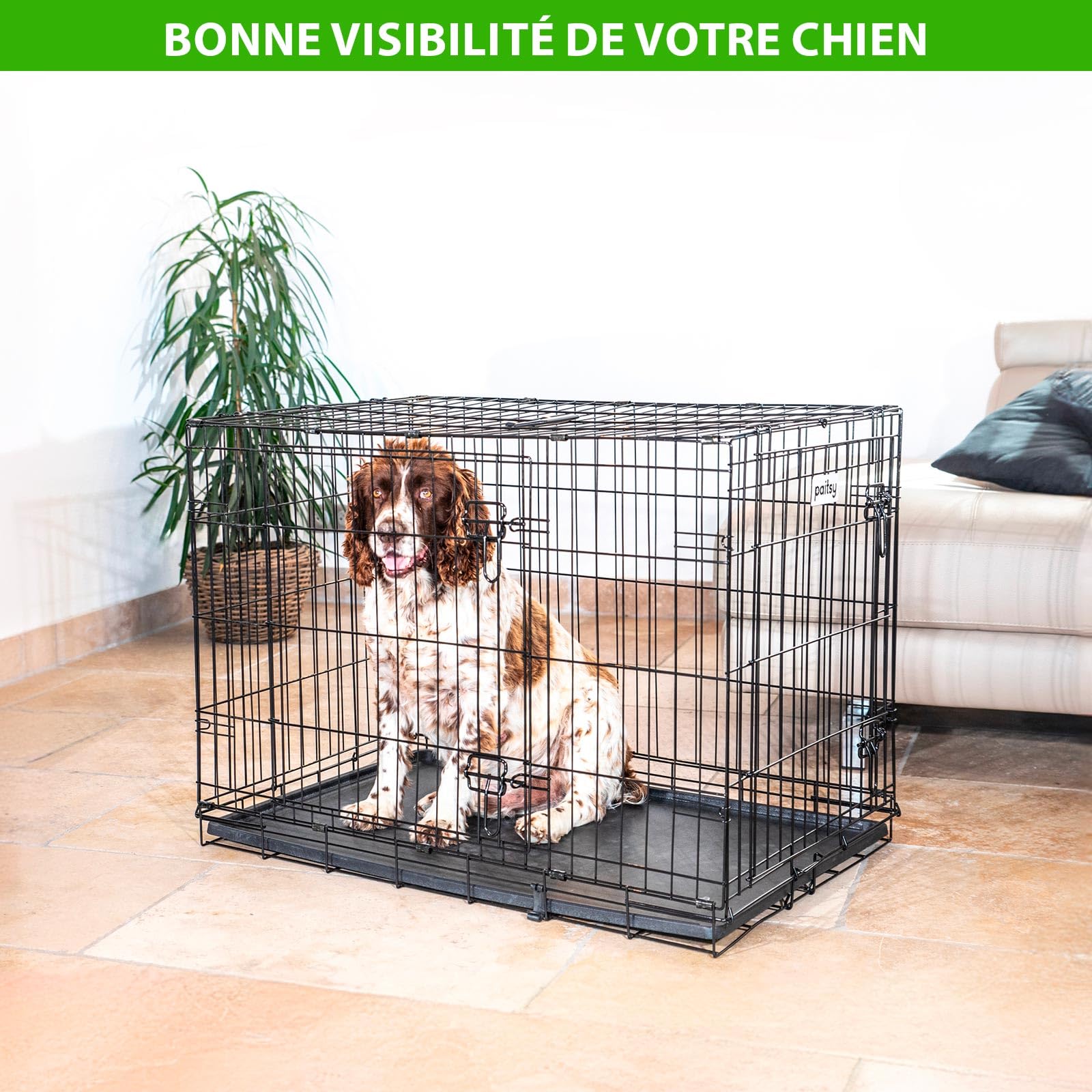 Cage pour Chien FortressooL, Caisse de Transport pour Chien Moyen 90x60x67cm, Pliable, 2 Portes, Plateau Amovible, Utilisation Interieur, Paitsy